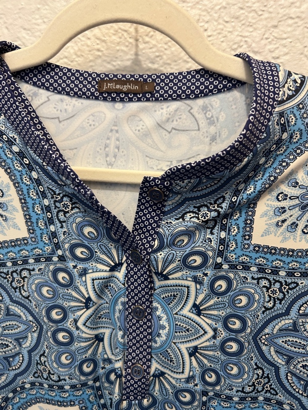 Blue Paisley Split-Neck Women's Top - Picture 3 of 4